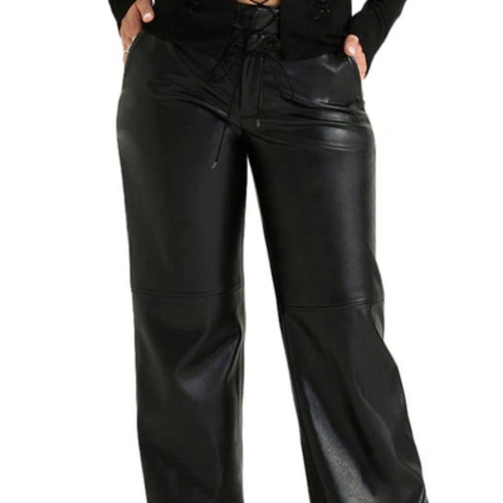 Faux Leather Wide Leg Trousers